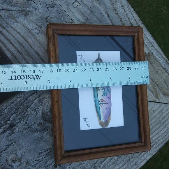 Vintage framed under glass painted feather artist sign from Costa Rica sail boat - Picture 13 of 15
